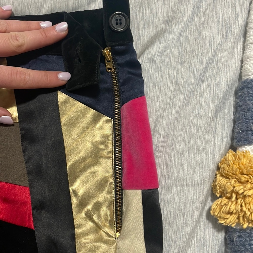 Velour Mini Skirt With Color Block Pattern - image 3